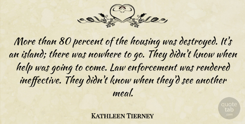 Kathleen Tierney Quote About Help, Housing, Law, Nowhere, Percent: More Than 80 Percent Of...