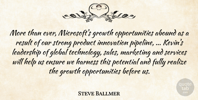 Steve Ballmer Quote About Abound, Ensure, Fully, Global, Growth: More Than Ever Microsofts Growth...
