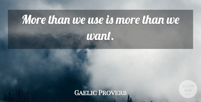 Gaelic Proverb Quote About Desire, Proverbs: More Than We Use Is...