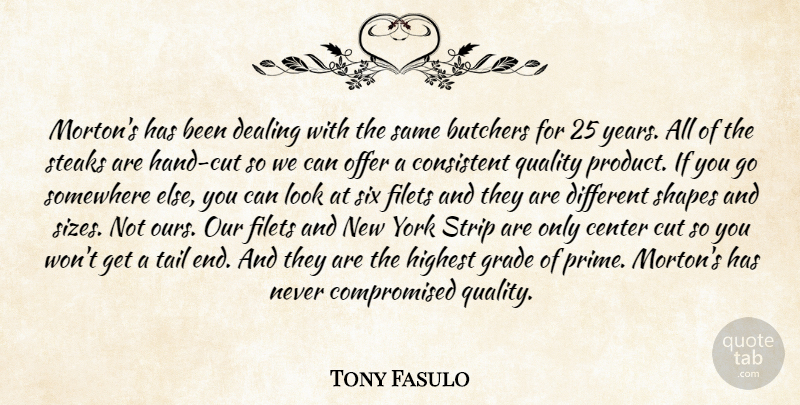 Tony Fasulo Quote About Butchers, Center, Consistent, Cut, Dealing: Mortons Has Been Dealing With...