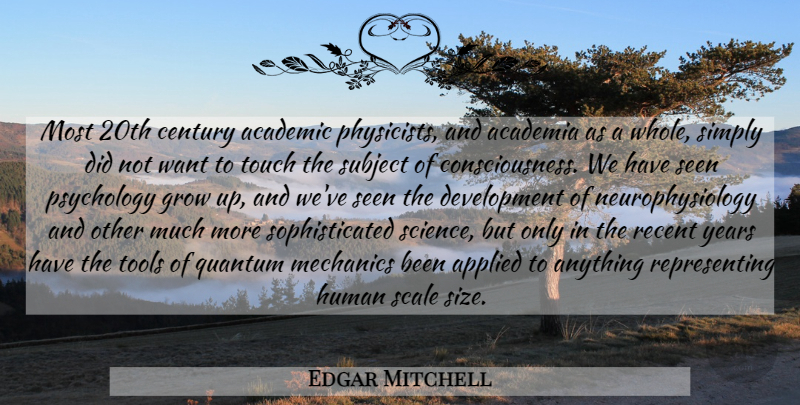 Edgar Mitchell Quote About Growing Up, Years, Psychology: Most 20th Century Academic Physicists...