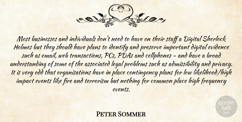 Peter Sommer Quote About Associated, Broad, Businesses, Common, Digital: Most Businesses And Individuals Dont...