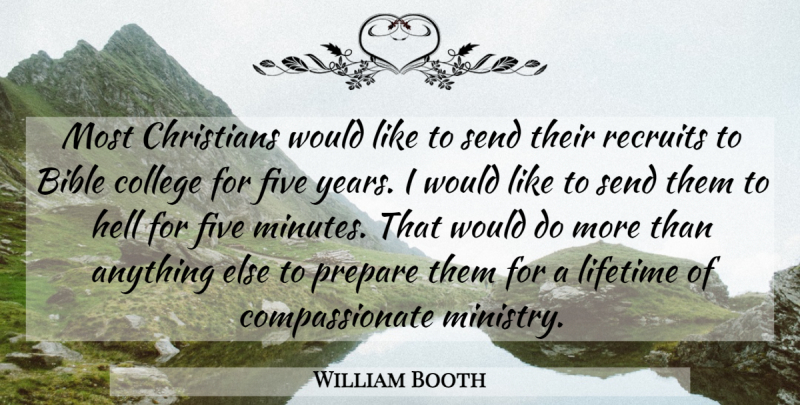 William Booth Quote About Christian, College, Years: Most Christians Would Like To...