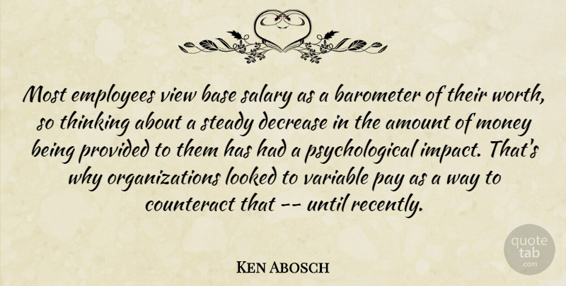 Ken Abosch Quote About Amount, Barometer, Base, Counteract, Decrease: Most Employees View Base Salary...