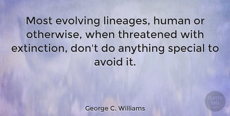 George C. Williams Quote About Special, Extinction, Lineage: Most Evolving Lineages Human Or...