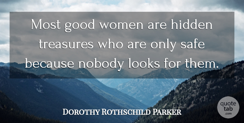 Dorothy Rothschild Parker Quote About Good, Hidden, Looks, Nobody, Safe: Most Good Women Are Hidden...