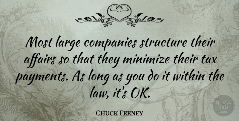 Chuck Feeney Quote About Affairs, Companies, Large, Minimize, Structure: Most Large Companies Structure Their...