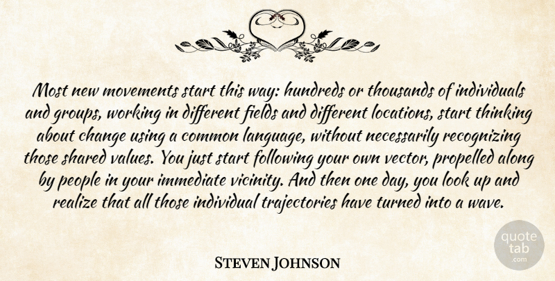 Steven Johnson Quote About Thinking, People, One Day: Most New Movements Start This...