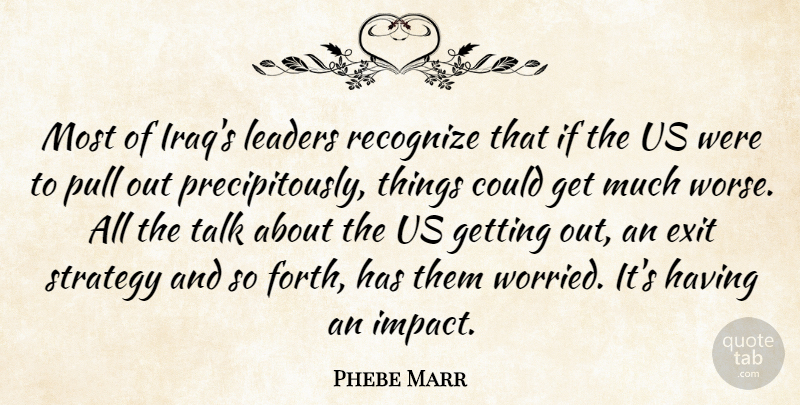 Phebe Marr Quote About Exit, Leaders, Pull, Recognize, Strategy: Most Of Iraqs Leaders Recognize...