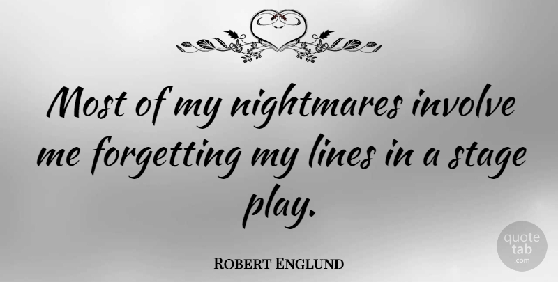 Robert Englund Quote About Play, Lines, Nightmare: Most Of My Nightmares Involve...