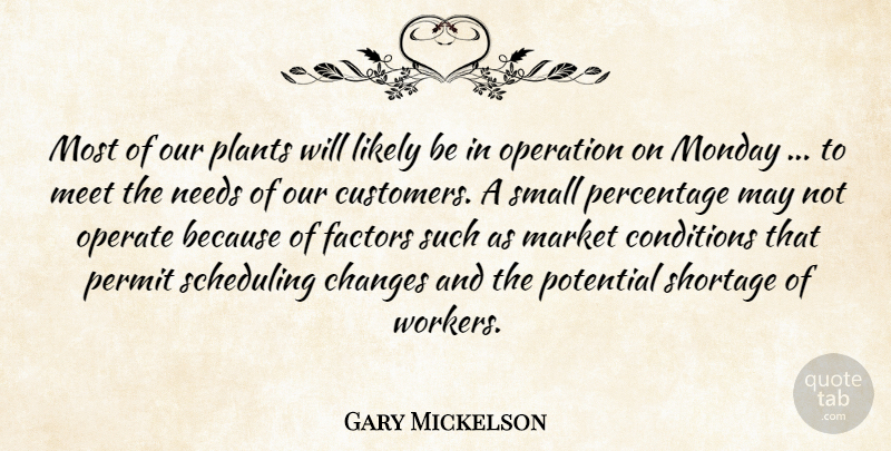Gary Mickelson Quote About Changes, Conditions, Factors, Likely, Market: Most Of Our Plants Will...