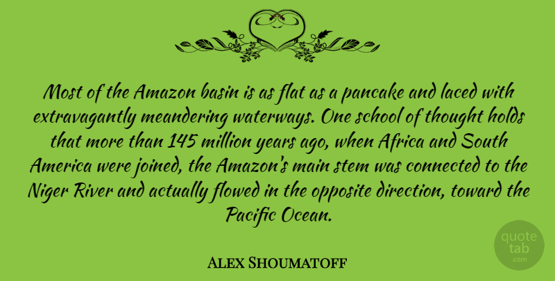 Alex Shoumatoff Quote About Africa, Amazon, America, Connected, Flat: Most Of The Amazon Basin...