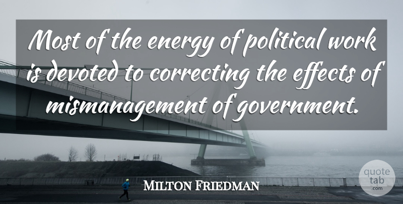 Milton Friedman Quote About Government, Political, Cynical: Most Of The Energy Of...