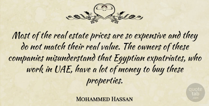 Mohammed Hassan Quote About Buy, Companies, Egyptian, Estate, Expensive: Most Of The Real Estate...