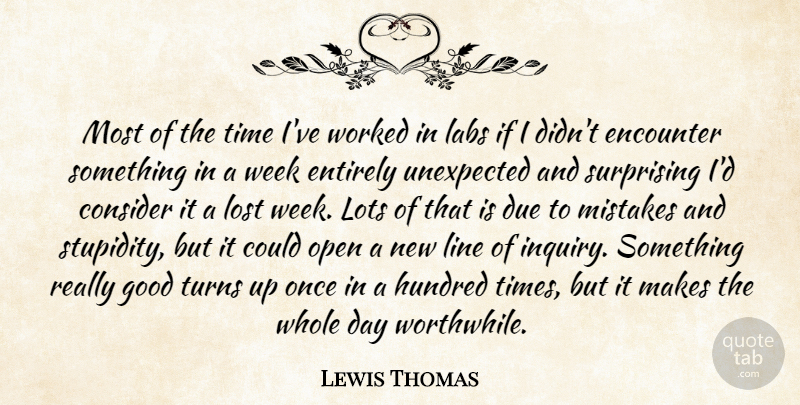 Lewis Thomas Quote About Mistake, Stupidity, Inquiry: Most Of The Time Ive...