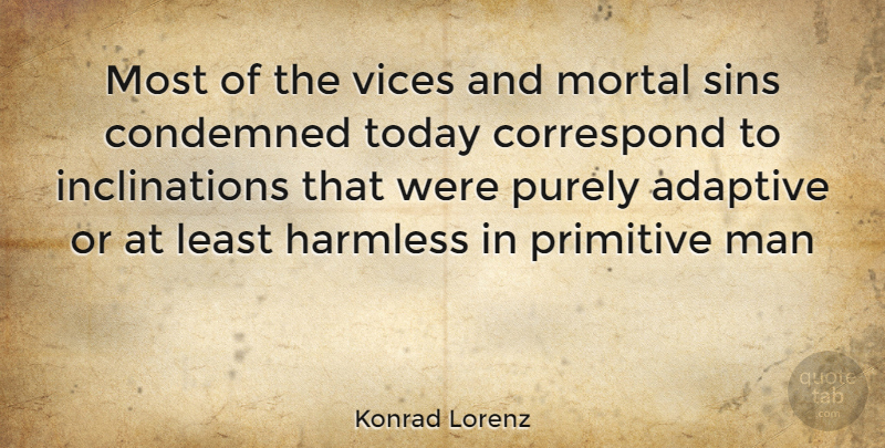 Konrad Lorenz Quote About Men, Primitive Man, Today: Most Of The Vices And...