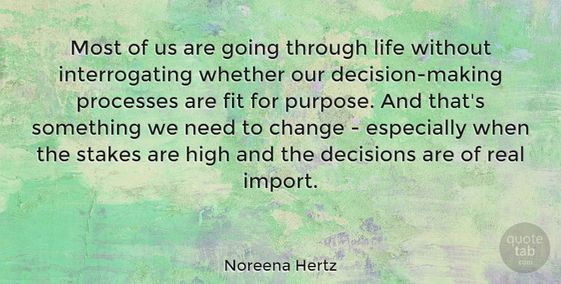 Noreena Hertz Quote About Change, Decisions, Fit, High, Life: Most Of Us Are Going...