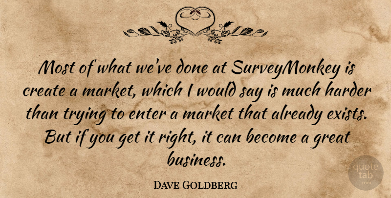 Dave Goldberg Quote About Business, Create, Enter, Great, Harder: Most Of What Weve Done...