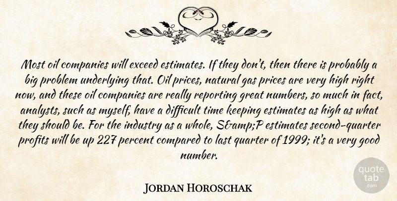 Jordan Horoschak Quote About Companies, Compared, Difficult, Estimates, Exceed: Most Oil Companies Will Exceed...