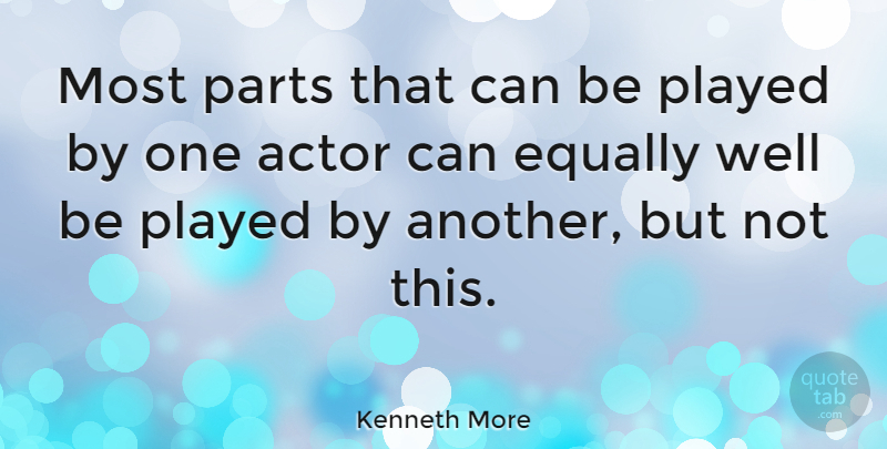Kenneth More Quote About Actors, Wells: Most Parts That Can Be...