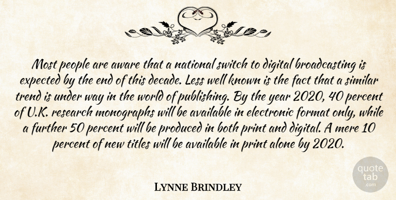 Lynne Brindley Quote About Alone, Available, Aware, Both, Digital: Most People Are Aware That...