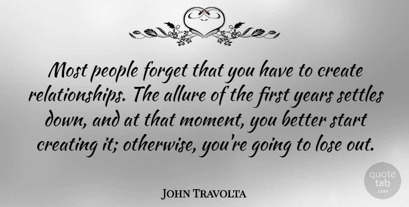 John Travolta Quote About Create, Creating, Lose, People, Settles: Most People Forget That You...