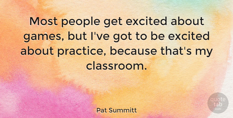 Pat Summitt Quote About Sports, Practice, Games: Most People Get Excited About...