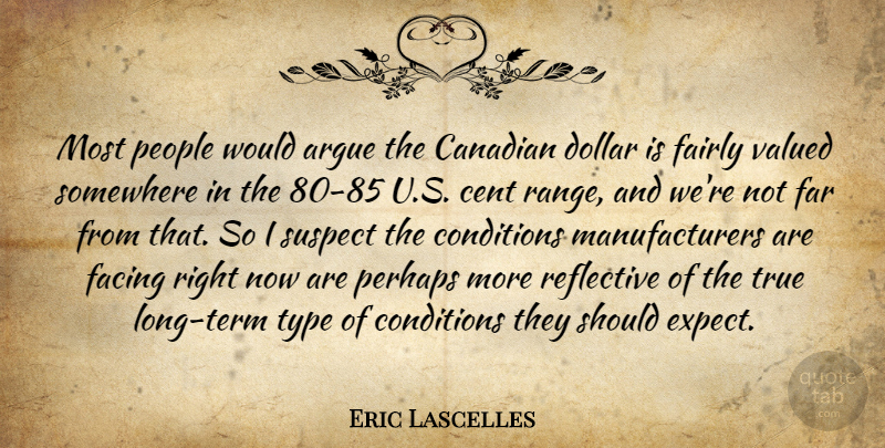 Eric Lascelles Quote About Argue, Canadian, Cent, Conditions, Dollar: Most People Would Argue The...