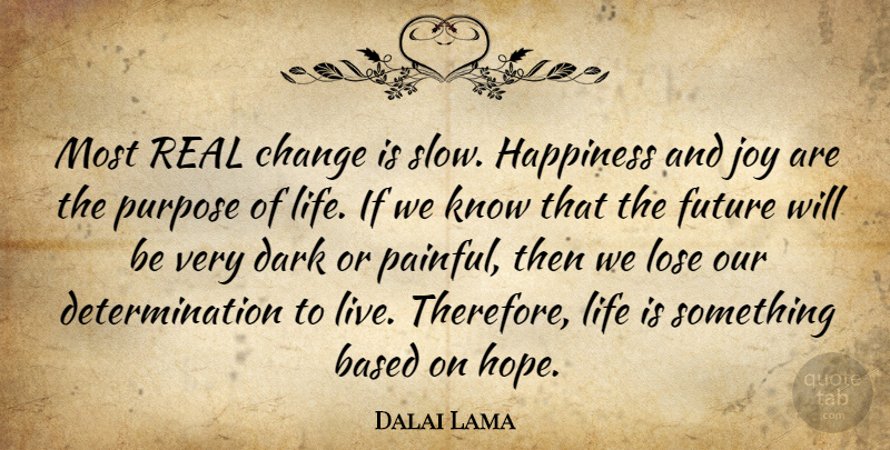 Dalai Lama Quote About Determination, Real, Dark: Most Real Change Is Slow...