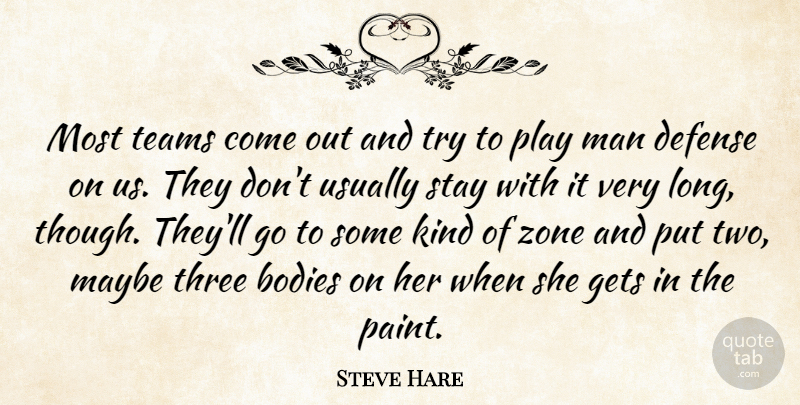 Steve Hare Quote About Bodies, Defense, Gets, Man, Maybe: Most Teams Come Out And...