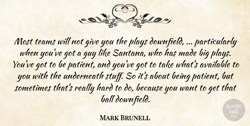 Mark Brunell Quote About Available, Ball, Guy, Hard, Plays: Most Teams Will Not Give...