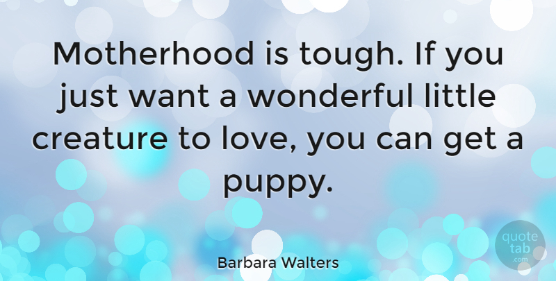 Barbara Walters Quote About Creature, Love, Wonderful: Motherhood Is Tough If You...