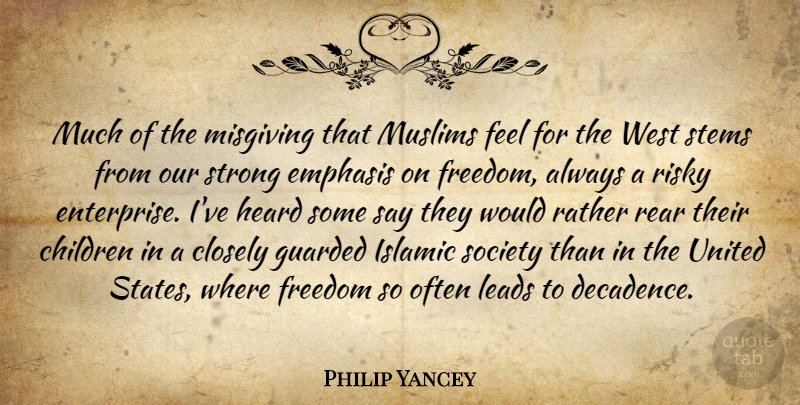 Philip Yancey Quote About Children, Closely, Emphasis, Freedom, Guarded: Much Of The Misgiving That...