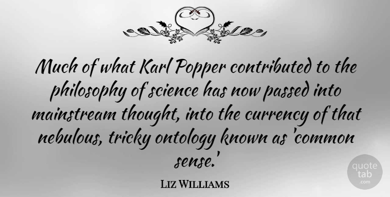 Liz Williams Quote About Currency, Karl, Known, Mainstream, Passed: Much Of What Karl Popper...