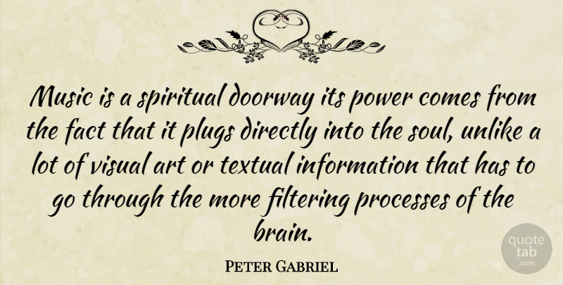 Peter Gabriel Quote About Spiritual, Art, Soul: Music Is A Spiritual Doorway...