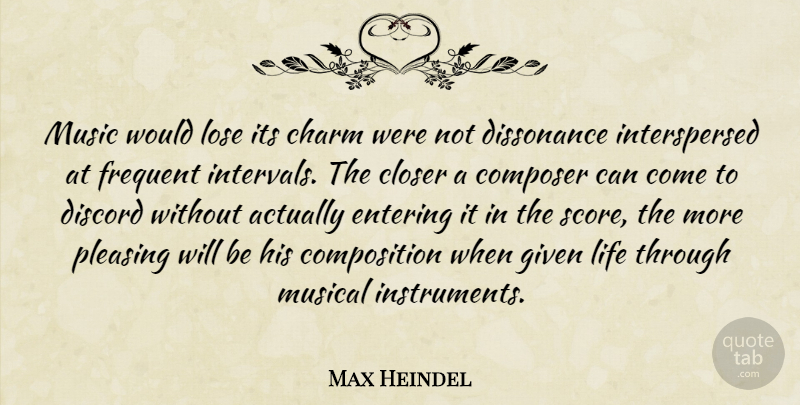 Max Heindel Quote About Charm, Closer, Composer, Discord, Entering: Music Would Lose Its Charm...