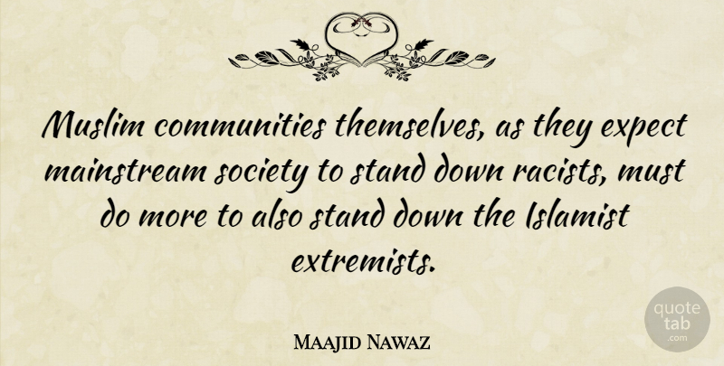 Maajid Nawaz Quote About Expect, Mainstream, Society: Muslim Communities Themselves As They...