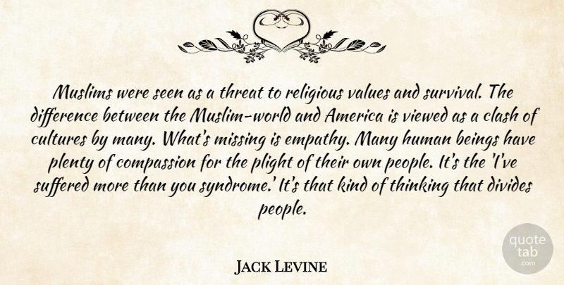Jack Levine Quote About America, Beings, Clash, Compassion, Cultures: Muslims Were Seen As A...