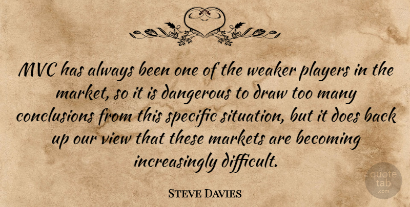 Steve Davies Quote About Becoming, Dangerous, Draw, Markets, Players: Mvc Has Always Been One...