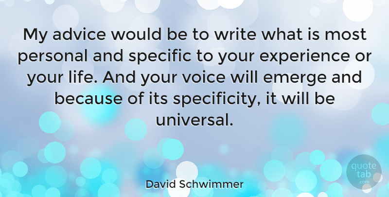 David Schwimmer Quote About Emerge, Experience, Life, Personal, Specific: My Advice Would Be To...