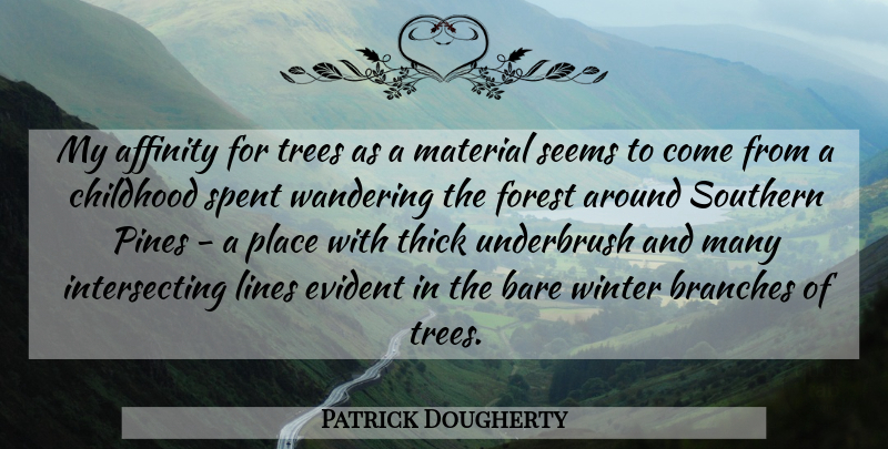 Patrick Dougherty Quote About Affinity, Bare, Branches, Childhood, Evident: My Affinity For Trees As...