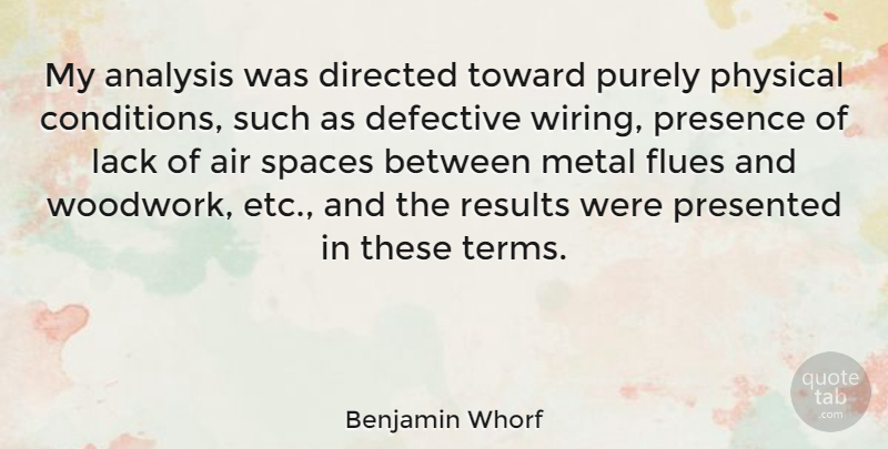 Benjamin Whorf Quote About Air, Directed, Lack, Physical, Presence: My Analysis Was Directed Toward...
