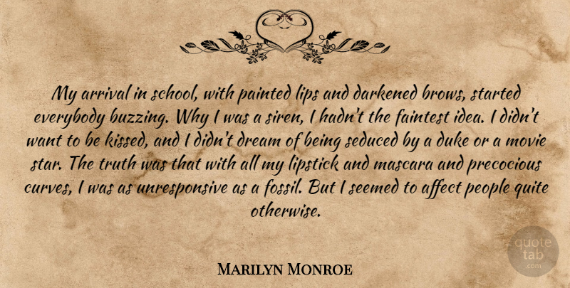 Marilyn Monroe Quote About Affect, Arrival, Dream, Duke, Everybody: My Arrival In School With...