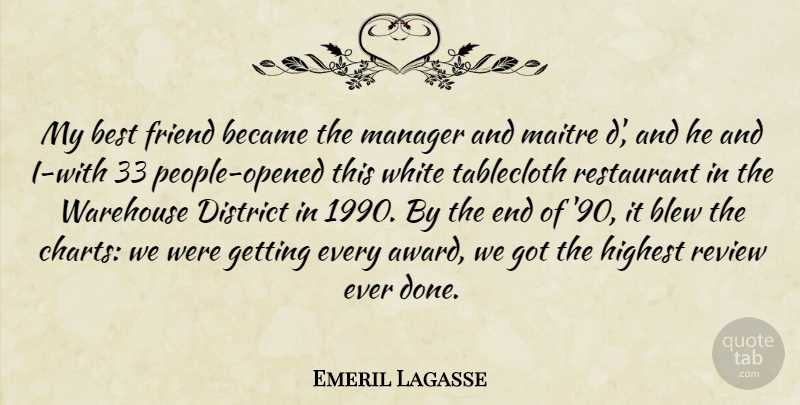 Emeril Lagasse Quote About Became, Best, Best Friends, Blew, District: My Best Friend Became The...