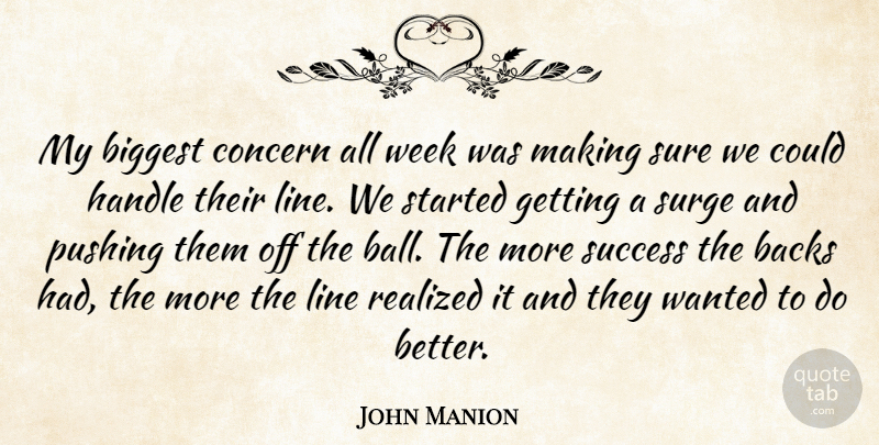 John Manion Quote About Backs, Biggest, Concern, Handle, Line: My Biggest Concern All Week...