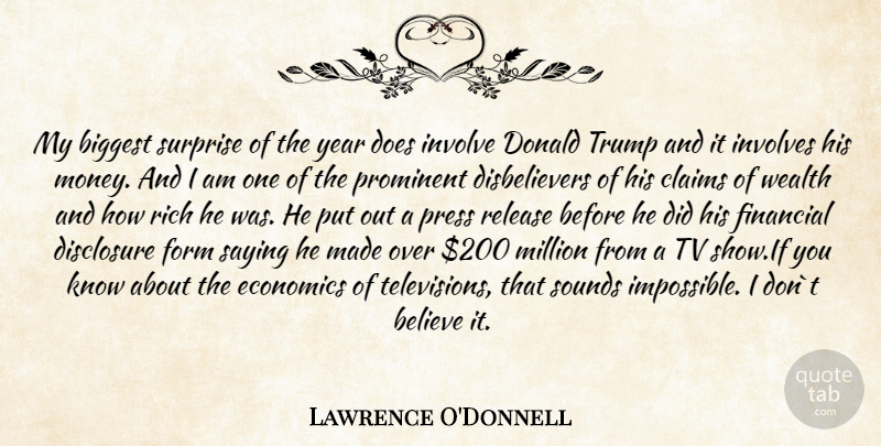 Lawrence O'Donnell Quote About Believe, Years, Tv Shows: My Biggest Surprise Of The...