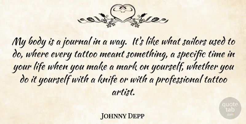 Johnny Depp Quote About Tattoo, Self Harm, Artist: My Body Is A Journal...