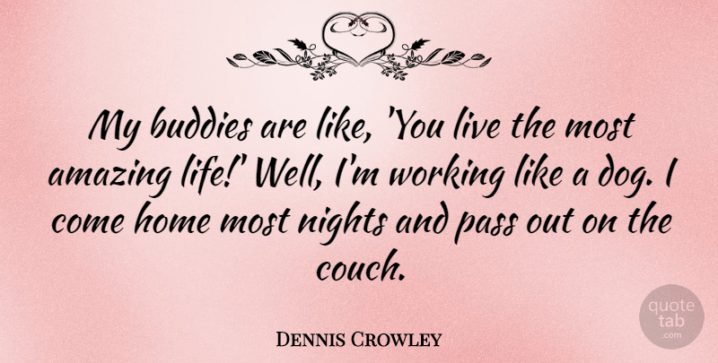 Dennis Crowley Quote About Amazing, Buddies, Home, Life, Nights: My Buddies Are Like You...