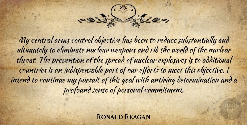 Ronald Reagan Quote About Country, Determination, Commitment: My Central Arms Control Objective...