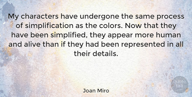 Joan Miro Quote About Character, Color, Alive: My Characters Have Undergone The...